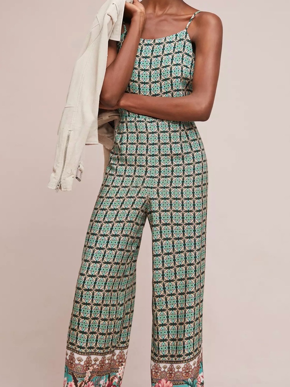 FARM Rio x Anthropologie "Honolulu" Geo Floral Wide Leg Jumpsuit Size Small - Picture 2 of 12